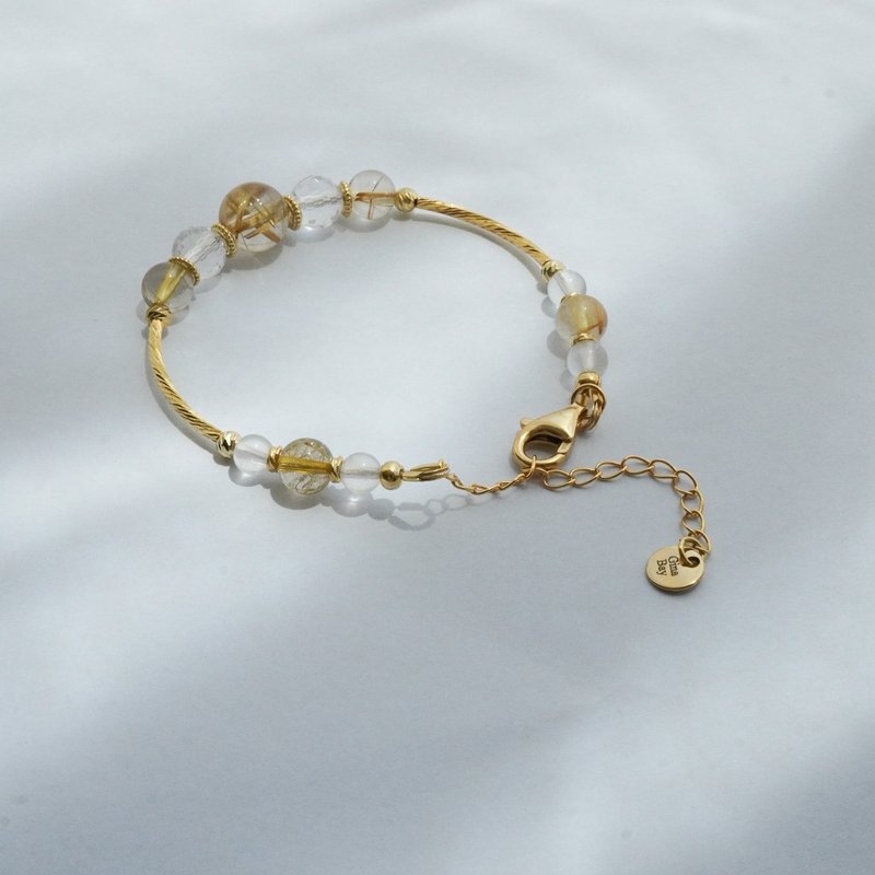金髮晶白水晶月光石925純銀包金手鏈