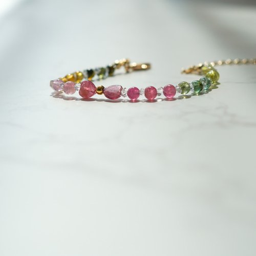 愛心形碧璽閃靈鑽925純銀手鏈