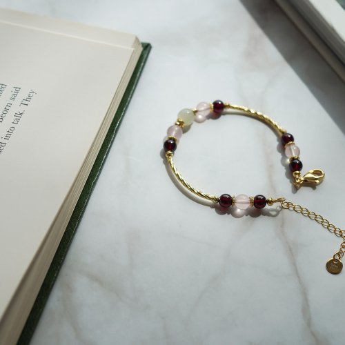 和田玉馬粉晶石榴石925純銀包金手鏈