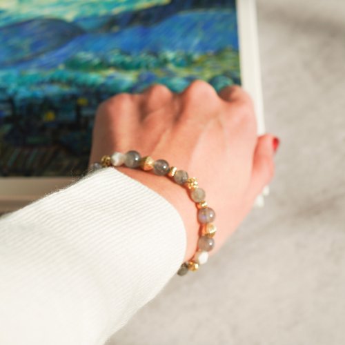 拉長石切面白松石14GF手鏈