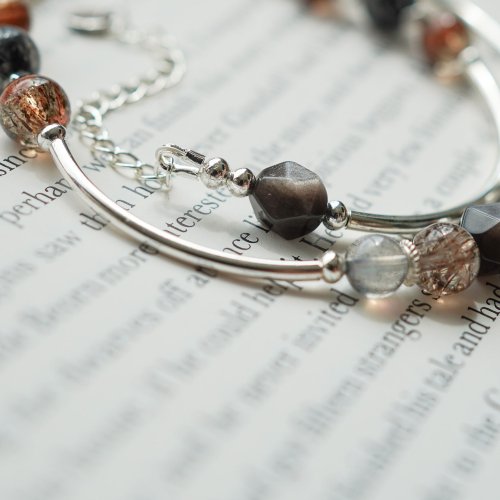 黑髮晶太陽石銀曜石黑金超七拉長石925純銀雙鏈