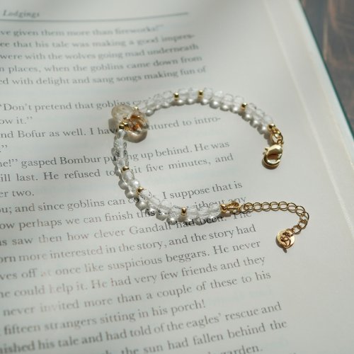 閃靈鑽方形白水晶14K手鏈