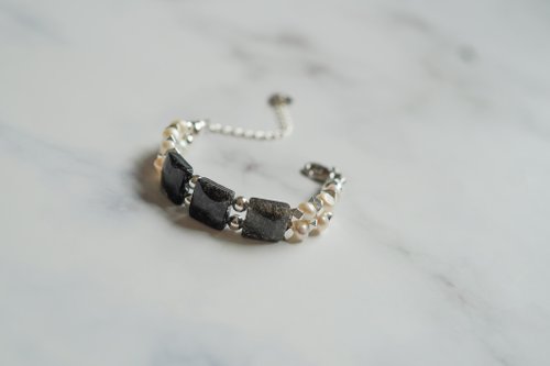 黑髮晶手排淡水珍珠14KGF手鏈