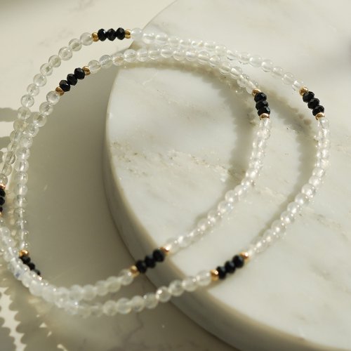 藍月光石切面黑碧璽14KGF手鏈