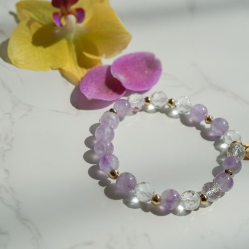 薰衣草紫晶白水晶14KGF手鏈
