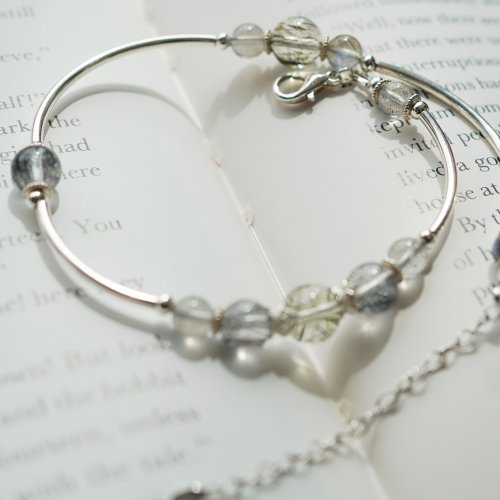 綠髮晶黑髮晶拉長石925純銀雙鏈