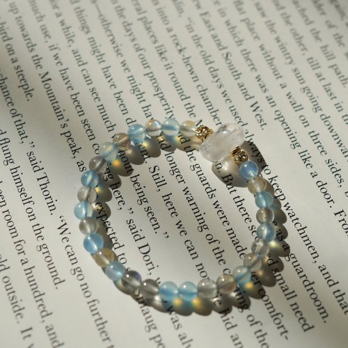 閃靈鑽海藍寶拉長石14KGF彈性手鏈