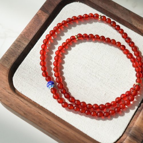 紅瑪瑙三圈藍珐琅隔珠14KGF手鏈