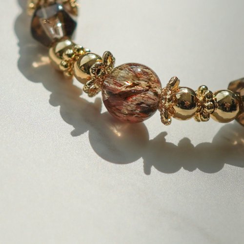 黑金超七阿魯沙茶晶14KGF手鏈