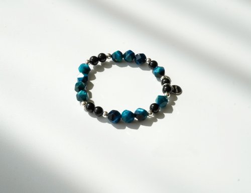 切面藍虎眼黑碧璽14KGF手鏈