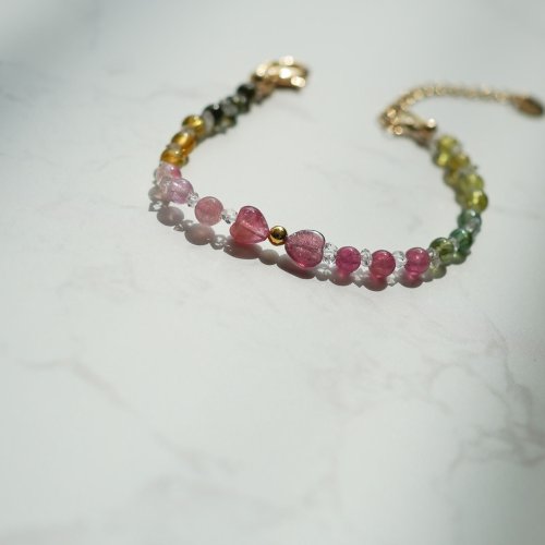 愛心形碧璽閃靈鑽925純銀手鏈