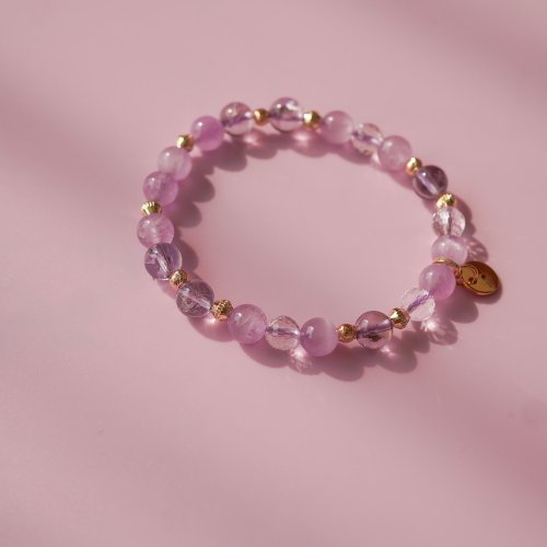 紫鋰輝紫阿塞切面白水晶14KGF手鏈