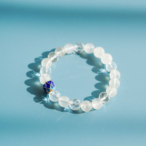 白幽靈切面白水晶藍珐琅串珠手鏈