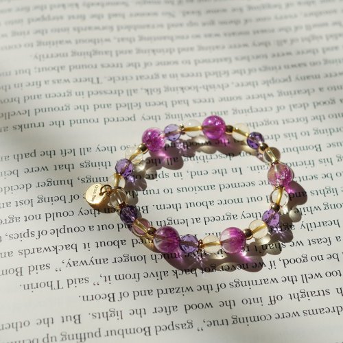 聚寶盆紫晶超七黃水晶切面紫晶14KGF手鏈