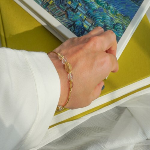 金髮晶白水晶月光石925純銀包金手鏈