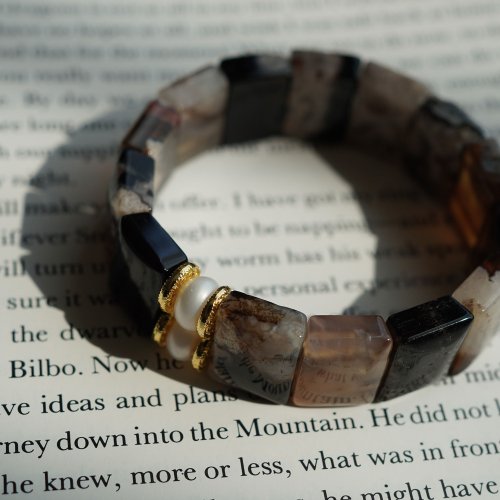 天然黑櫻花瑪瑙淡水珠手排手鏈