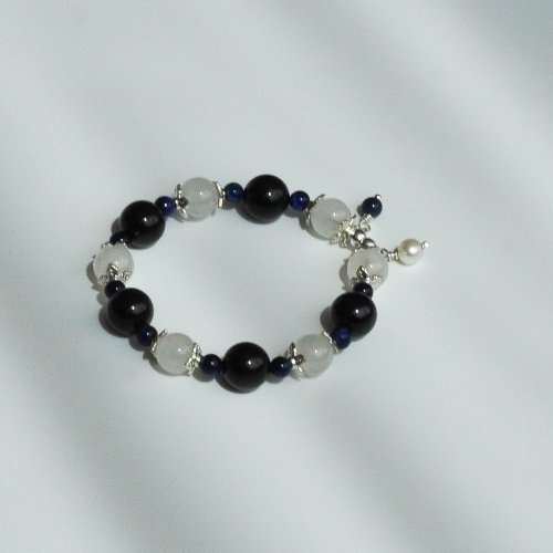 黑碧璽白幽靈虎眼青金石925純銀手鏈