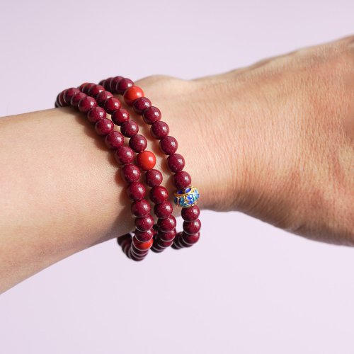 天然原礦轉運紫晶硃砂帝王硃砂藍珐琅隔珠14KGF手鏈