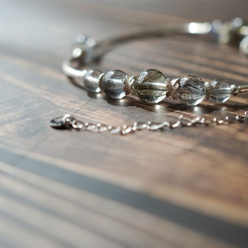 綠髮晶黑髮晶拉長石925純銀雙鏈