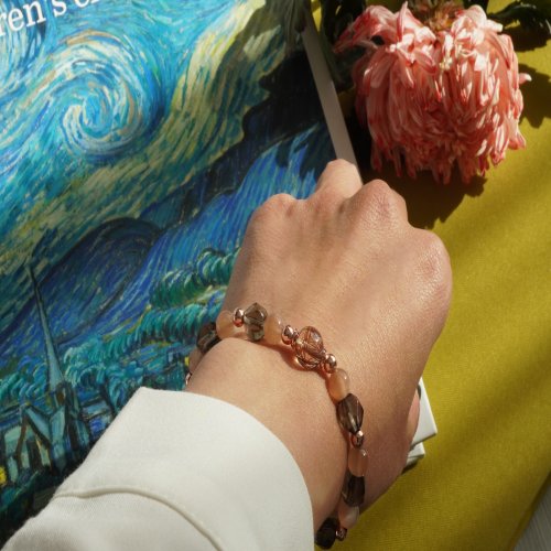 銅髮晶太陽石茶晶14KGF手鏈