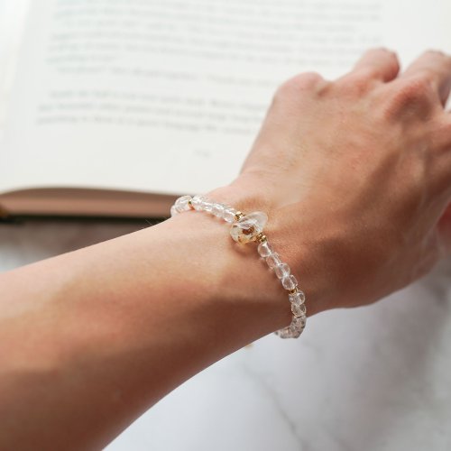 閃靈鑽方形白水晶14K手鏈