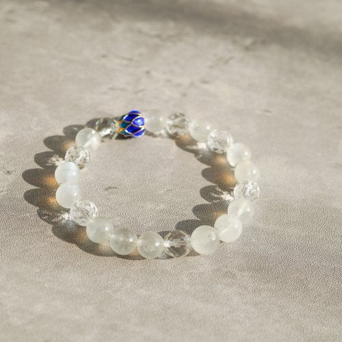 白幽靈切面白水晶藍珐琅串珠手鏈