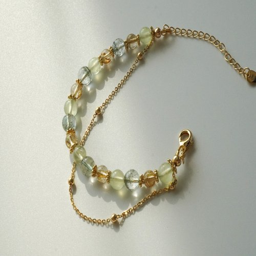 綠幽靈葡萄石金髮晶14KGF手鏈