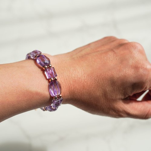 紫水晶14KGF玫瑰金手排手鍊