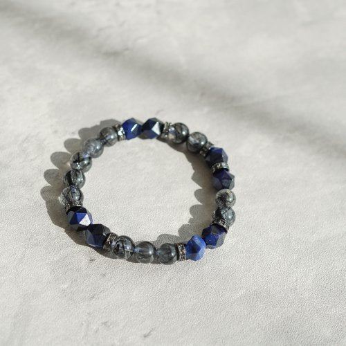 切面藍虎眼黑髪晶14KGF手鏈