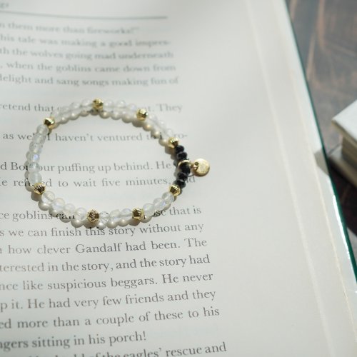 藍月光石切面黑碧璽手鏈