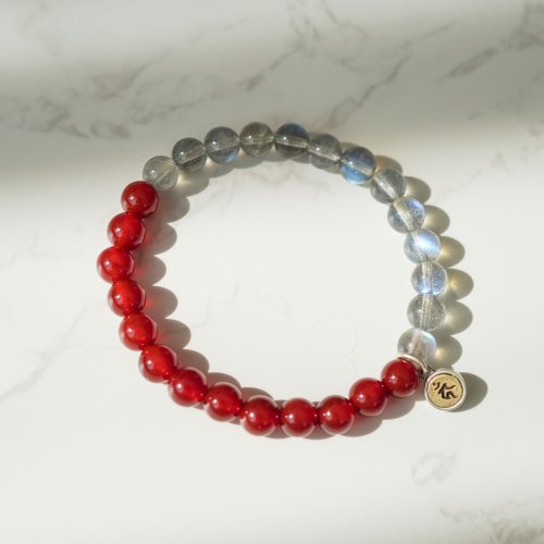 紅瑪瑙拉長石生肖轉運925純銀手鏈