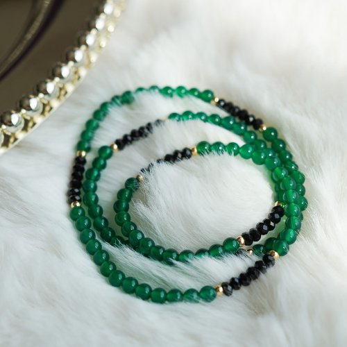 綠瑪瑙切面黑碧璽14KGF手鏈