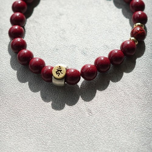 天然原礦紫金硃砂晶體硃砂生肖轉運925純銀手鏈