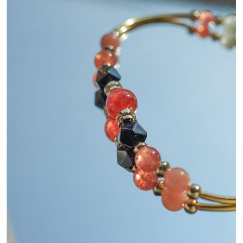 阿魯沙切面金矅石橙月光淡水珠14KGF手鏈