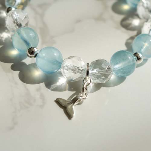 海藍寶切面白水晶925纯銀手鏈