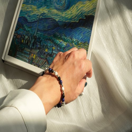 青金石黑碧璽白松石14KGF手鏈