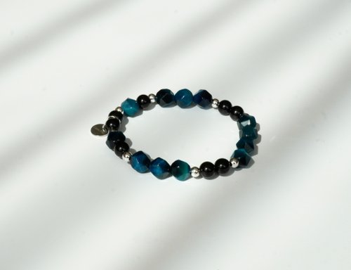 切面藍虎眼黑碧璽14KGF手鏈