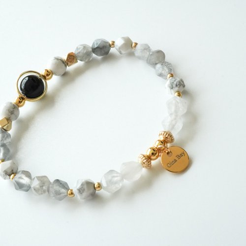 黑曜石石云切面白松石14KGF手鏈