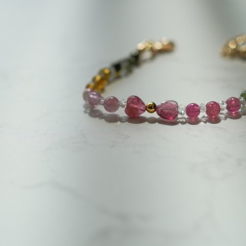 愛心形碧璽閃靈鑽925純銀手鏈