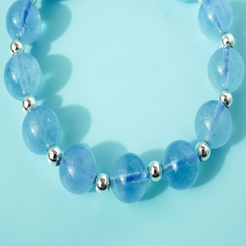 海藍寶淡水珠天河石14KGF手鏈