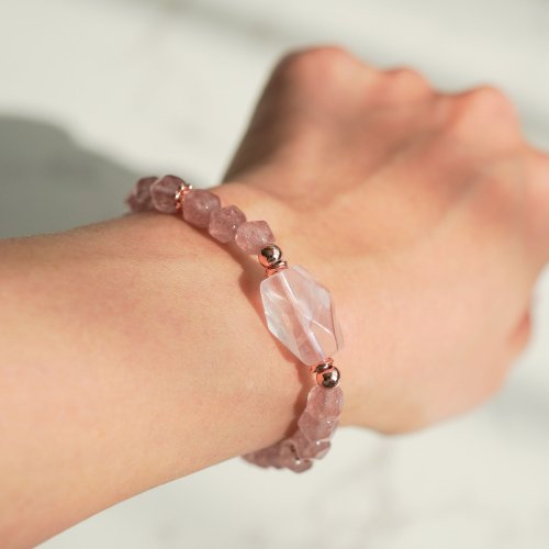 粉晶切面草莓晶14KGF手鏈