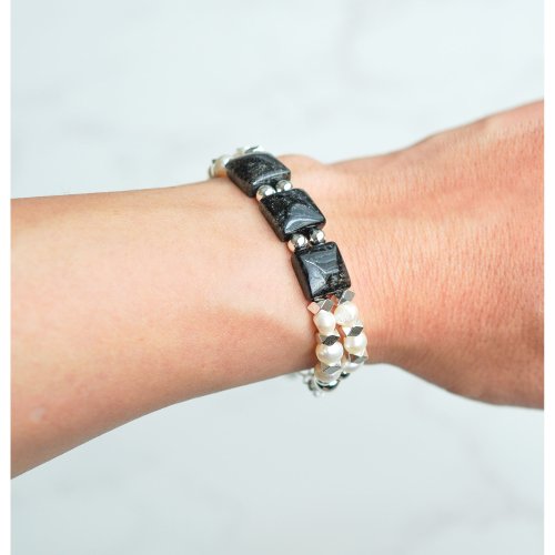 黑髮晶手排淡水珍珠14KGF手鏈