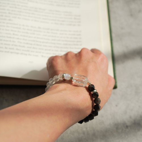 白水晶銀曜石藍月光石925純銀手鏈