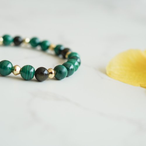 孔雀石黑碧璽925純銀手鏈