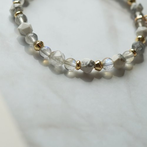 拉長石白松石石雲水晶14KGF手鏈