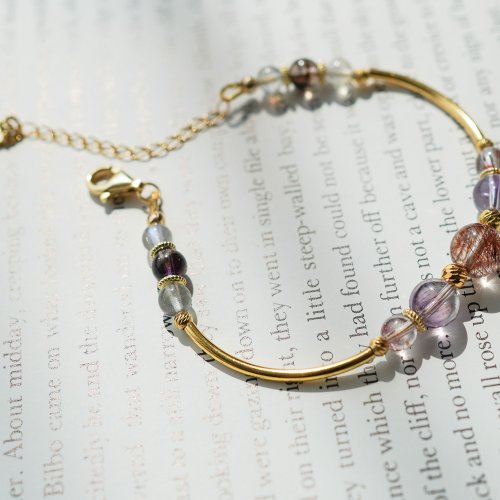 銅髮晶紫水晶紅膠花拉長石手鏈