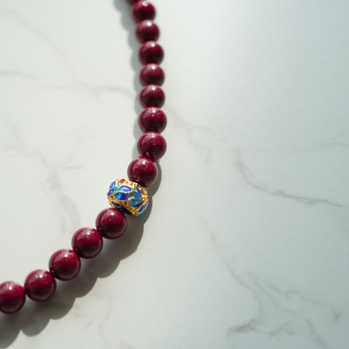 天然原礦轉運紫晶硃砂帝王硃砂藍珐琅隔珠14KGF手鏈