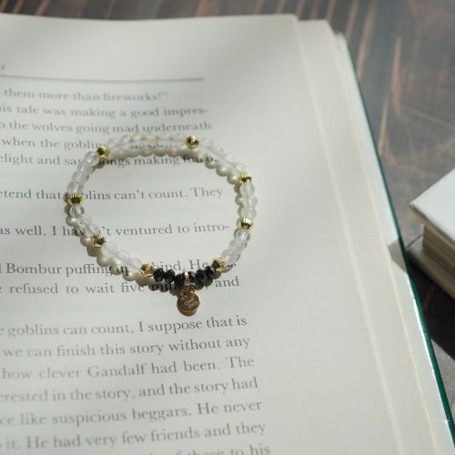 藍月光石切面黑碧璽手鏈