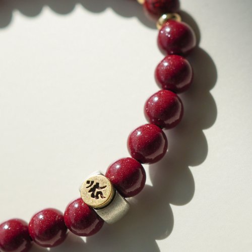 天然原礦紫金硃砂晶體硃砂生肖轉運925純銀手鏈