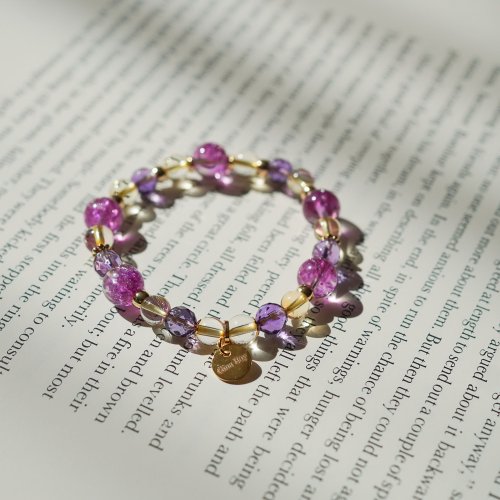 聚寶盆紫晶超七黃水晶切面紫晶14KGF手鏈